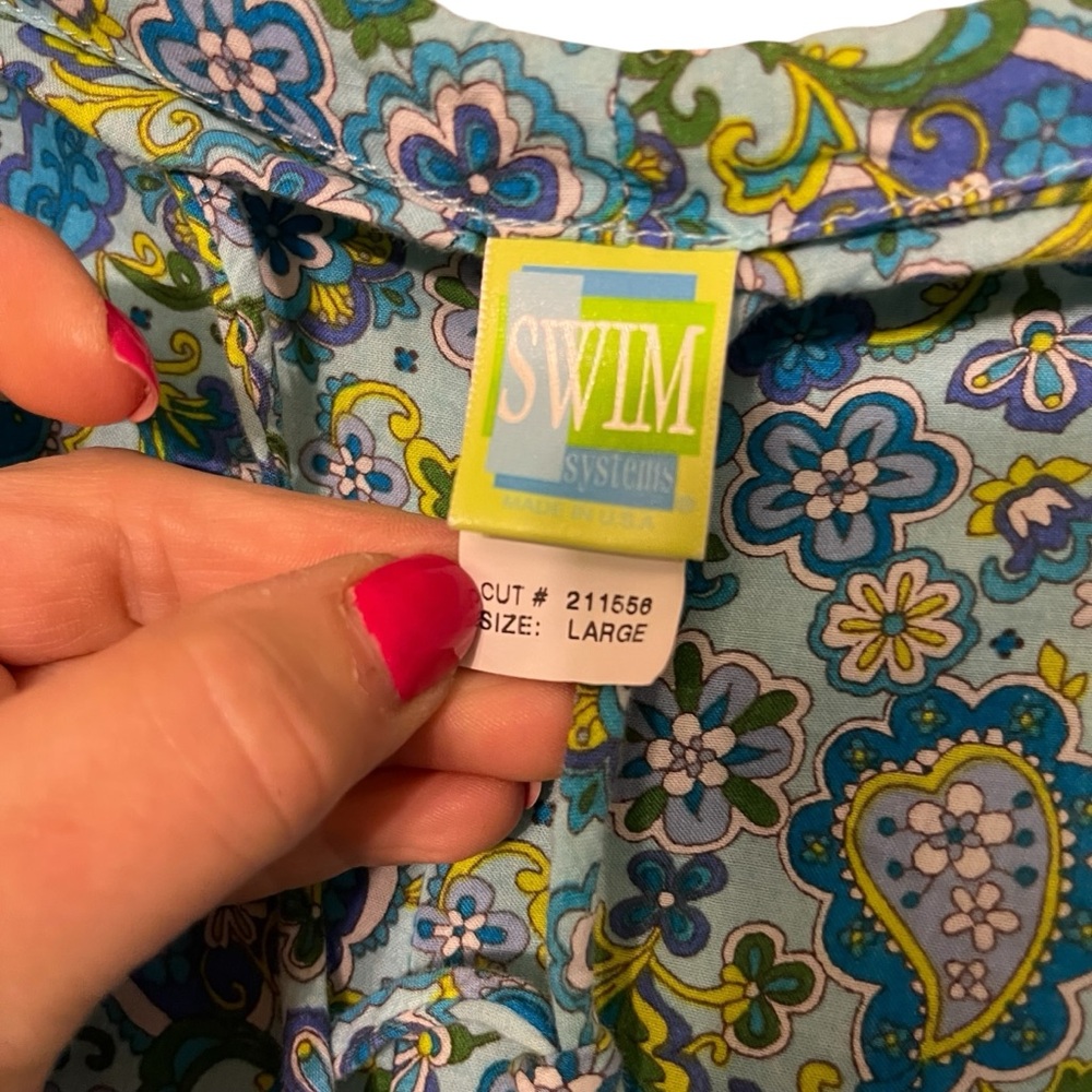 Swim Systems Size Large 2piece Aqua Print Bottoms & Cover Up Pants View 6
